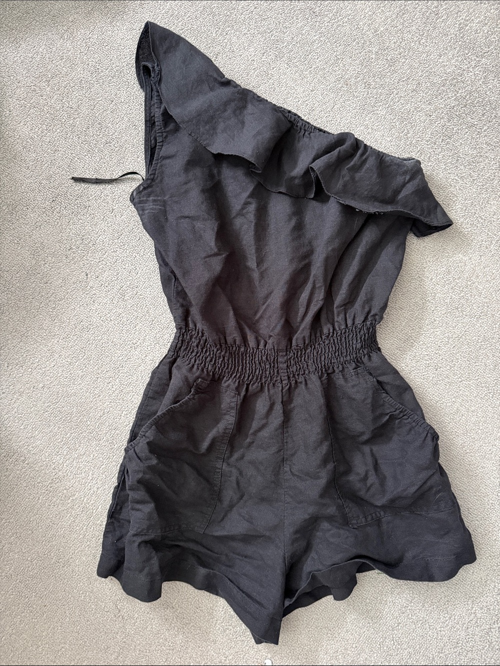 Black One-Shoulder Ruffle Romper
